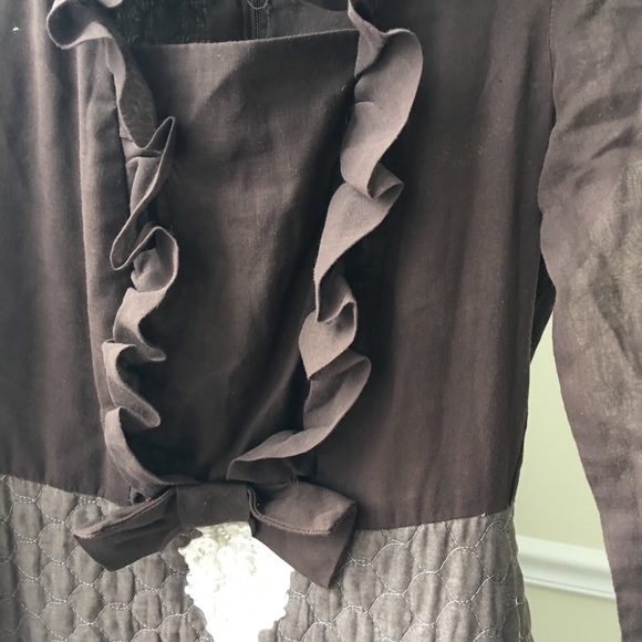 Victorian vintage ruffle bow quilt brown dress - Picture 7 of 8